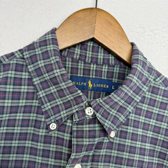 Ralph Lauren Shirt Men's Large Green Colorful Plaid Pony Logo Oxford Preppy OCBD - Picture 3 of 12